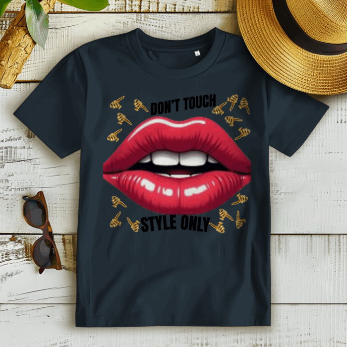 Don't Touch – Style Only | Statement shirt with lips & gold design – Bild 7