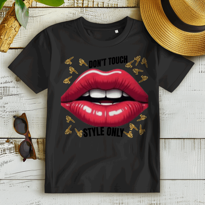 Don't Touch – Style Only | Statement shirt with lips & gold design – Bild 5