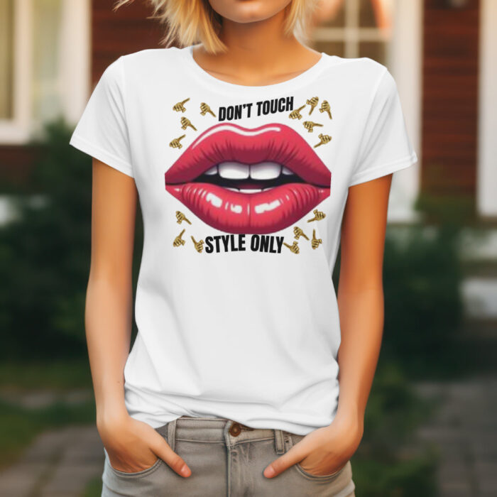 Don't Touch – Style Only | Statement shirt with lips & gold design – Bild 3