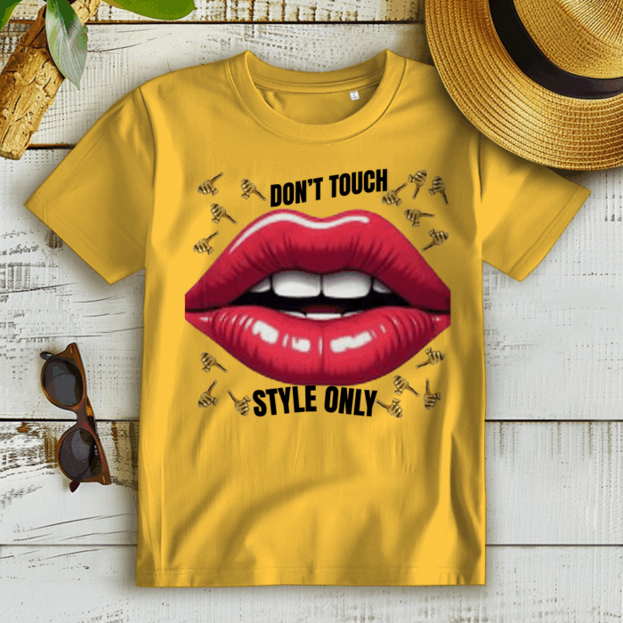 Don't Touch – Style Only | Statement shirt with lips & gold design – Bild 8