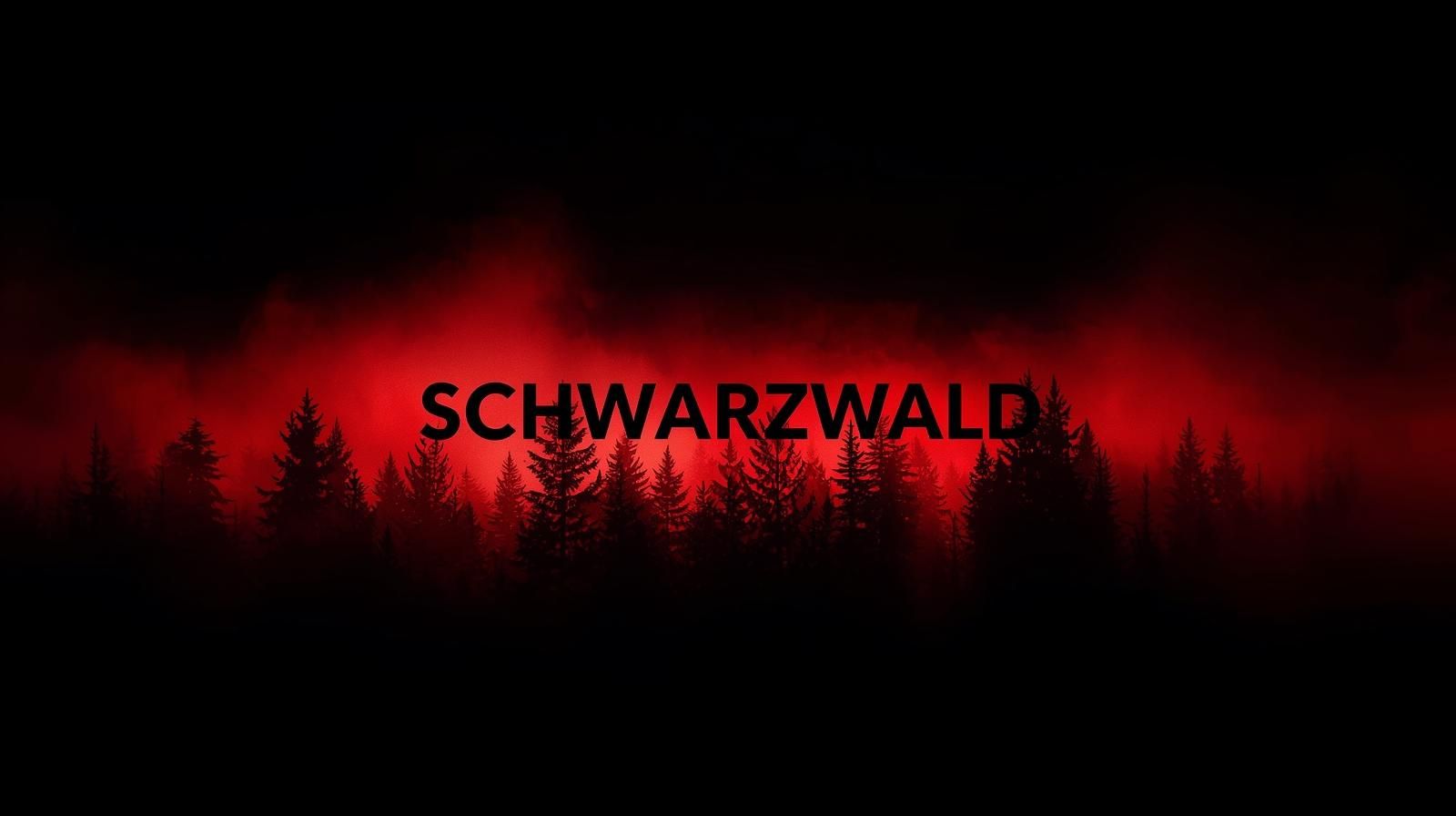 Schwarzwald-Kollektion – dunkler Wald mit rotem Lichtschein im StyleMyPrint Design